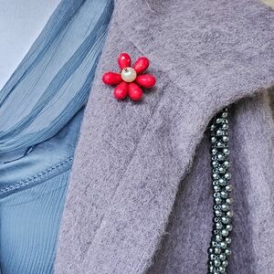 Red Flower Beaded Brooch